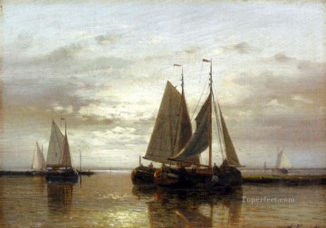 穏やかなアブラハム・ハルク・シニアのボート海景での釣り Oil Paintings